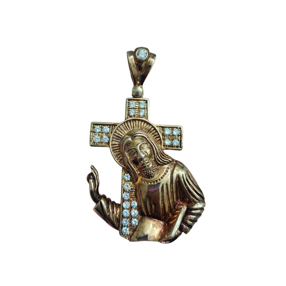Sterling Silver Faux Diamond BIG Cross and Jesus Pendant Over 1 Troy Ounce GP